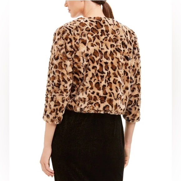 Calvin Klein Cropped Leopard Faux Fur Coat Jacket Sweater - Picture 8 of 9